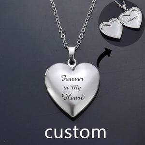 Custom Engraved Heart Locket Necklace Stainless Steel