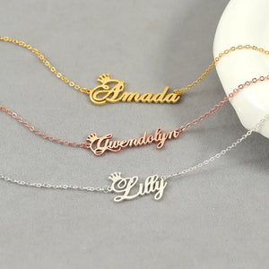 Letters Necklace with Crown Choker Stainless Steel for Women