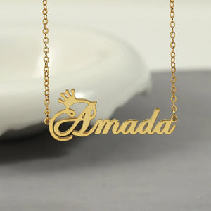 Letters Necklace with Crown Choker Stainless Steel for Women