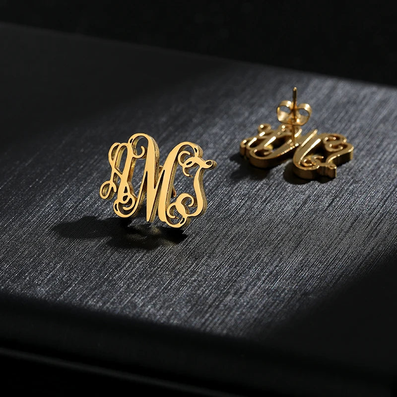 Monogram Stud Earrings Personalized Initial Name Jewelry