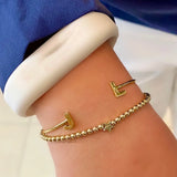 Letter Bangle Cuff Bracelet Zirconia Initial Stainless Steel Jewelry