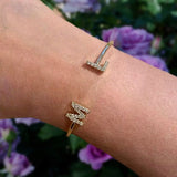Letter Bangle Cuff Bracelet Zirconia Initial Stainless Steel Jewelry