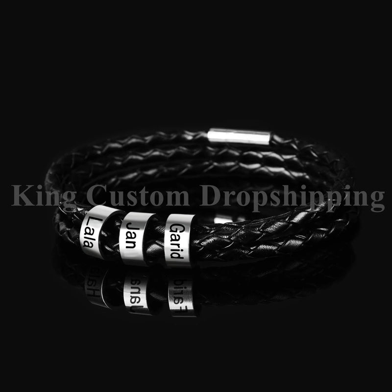 Personalized Leather Bracelet for Men - Name Engraved