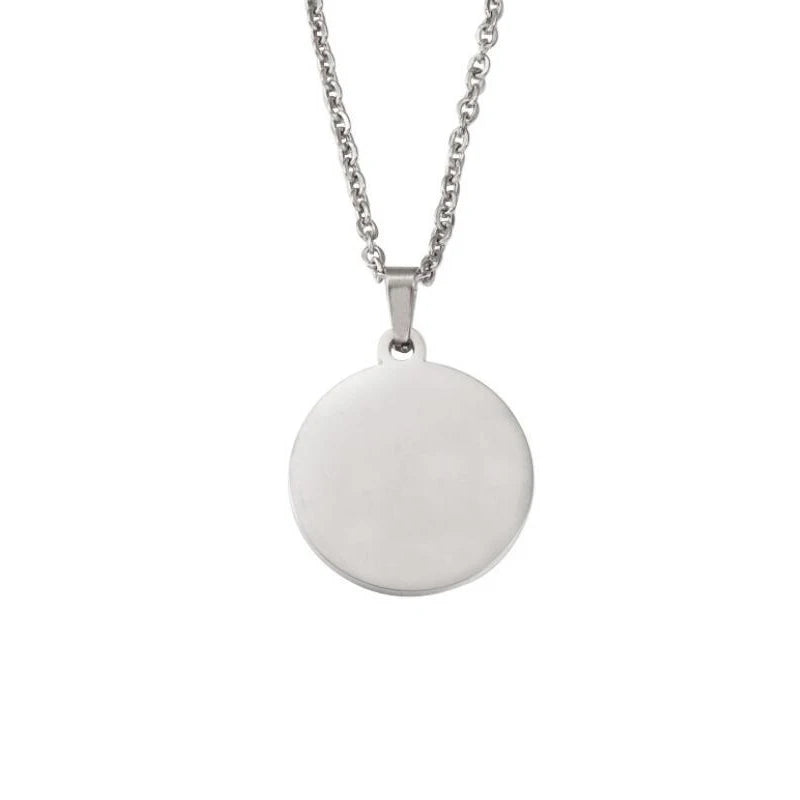 Stainless Steel Logo Photo Engraved Disc Pendant Necklace