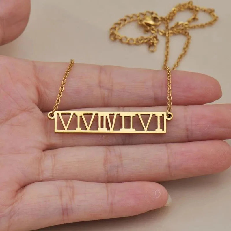 Roman Numbers Date Choker Necklace in Stainless Steel