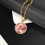 Personalized Zircon Round Necklaces with Photo Engraving