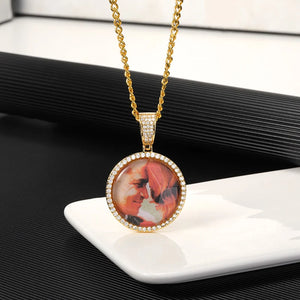 Personalized Zircon Round Necklaces with Photo Engraving