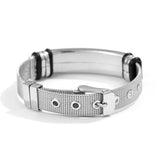 Men Engraved Stainless Steel Bracelet Length Adjustable Mesh Watch Band