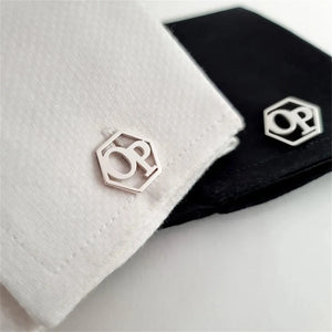 Men Initials Cufflinks Hexagon Logo Stainless Steel Custom Wedding Groom Gift