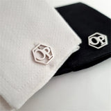 Men Initials Cufflinks Hexagon Logo Stainless Steel Custom Wedding Groom Gift