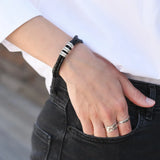 Personalized Family Name Men's Bracelet Layered Leather With Beads