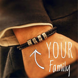 Personalized Family Name Men's Bracelet Layered Leather With Beads