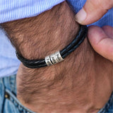 Personalized Family Name Men's Bracelet Layered Leather With Beads