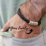 Personalized Family Name Men's Bracelet Layered Leather With Beads