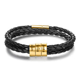 Personalized Family Name Men's Bracelet Layered Leather With Beads