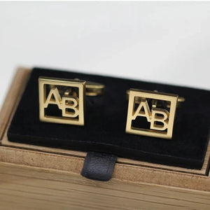 Men's Initials Cufflinks Stainless Steel Square Letter Cuff Link Wedding