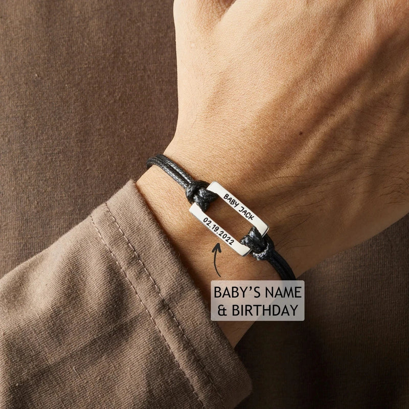 Personalized Stainless Steel Mens Bracelet Engraved Baby Name Birth Date