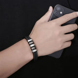 Men's Leather Bracelet Stainless Steel Beads Love Quote Magnetic Clasp