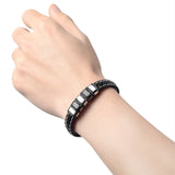 Men's Leather Bracelet Stainless Steel Beads Love Quote Magnetic Clasp