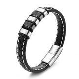 Men's Leather Bracelet Stainless Steel Beads Love Quote Magnetic Clasp