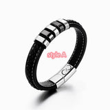 Men's Leather Bracelet Stainless Steel Beads Love Quote Magnetic Clasp