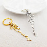 Month Flower Name Keyring Jewelry Stainless Steel Nameplate Keychain