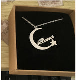 Moon Star Name Charm Necklaces Personalized Nameplate Islam Jewelry