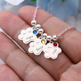 Personalized Multi-Paw Name Necklace with Birthstone