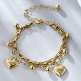 Multilayer Heart Bracelet Engraving Combination Metal Chain Bangle