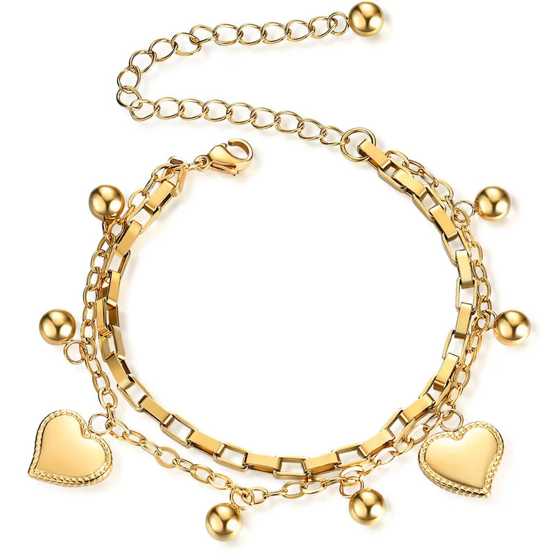 Multilayer Heart Bracelet Engraving Combination Metal Chain Bangle