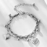 Multilayer Heart Bracelet Engraving Combination Metal Chain Bangle