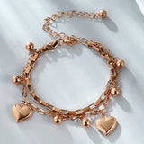 Multilayer Heart Bracelet Engraving Combination Metal Chain Bangle