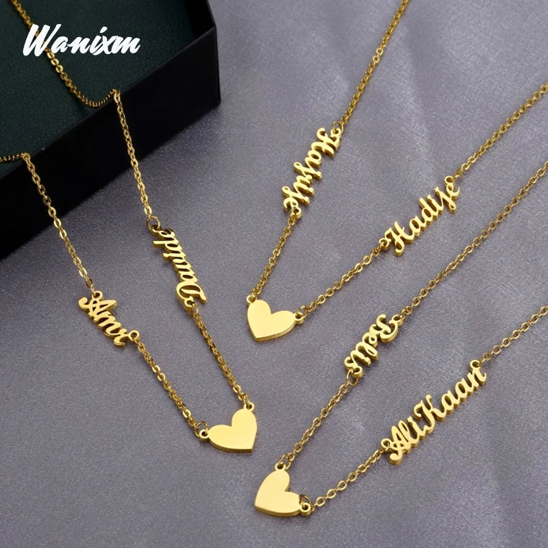 Personalized Heart Pendant Necklace Nameplate Jewelry
