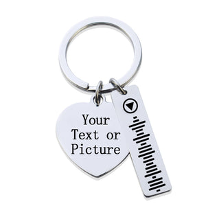 Custom Music Code Keychain Engraved QR Codes Metal Lettering Keyring Gift