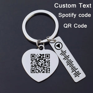 Custom Music Code Keychain Engraved QR Codes Metal Lettering Keyring Gift