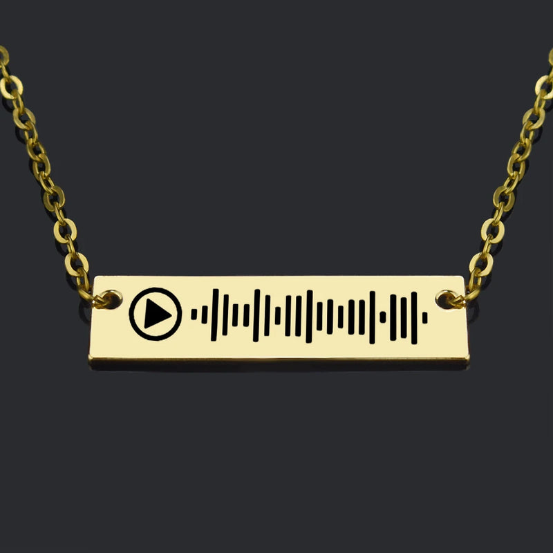 Music Code Necklace Engraved Bar Code Stainless Steel Pendant Necklace