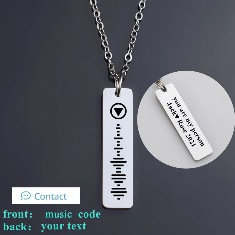 Music Code Necklace Engraved Letters Text Square Pendant Necklace