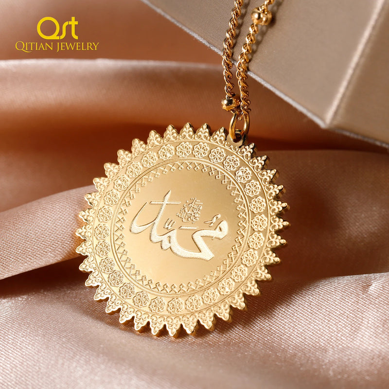 Muslim Pendant Necklace Personalised Arabic Coin Chain 18K Plate