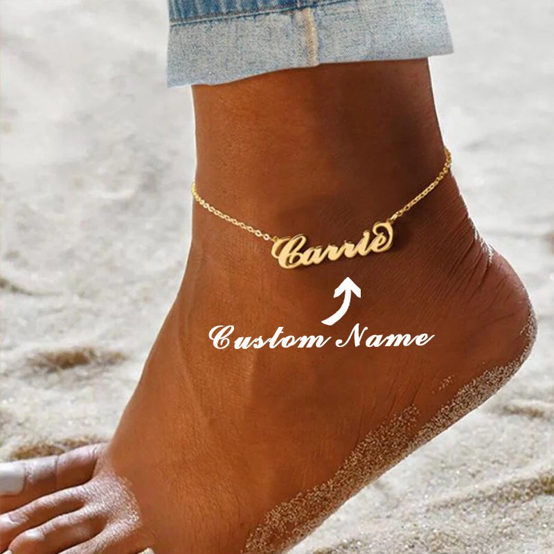 Personalized Stainless Steel Initial Anklet Boho Bracelet