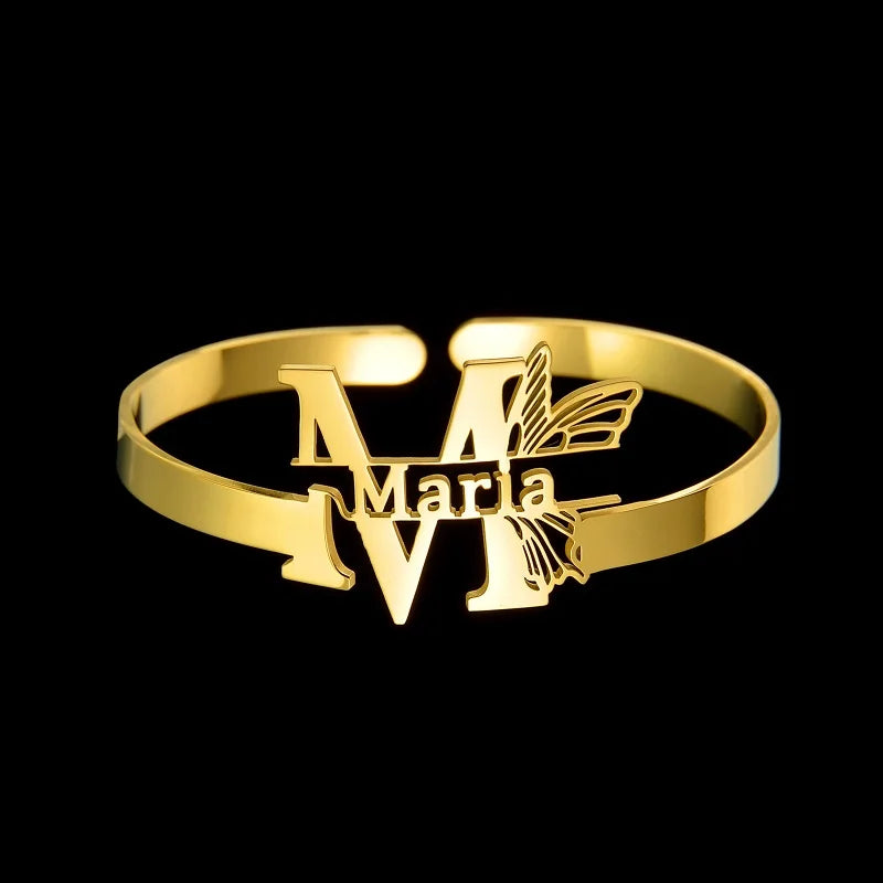 Butterfly Letters Name Bangle Necklace for Women Girl Jewelry