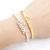 Stainless Steel Name Bangle Bracelet for Women Men