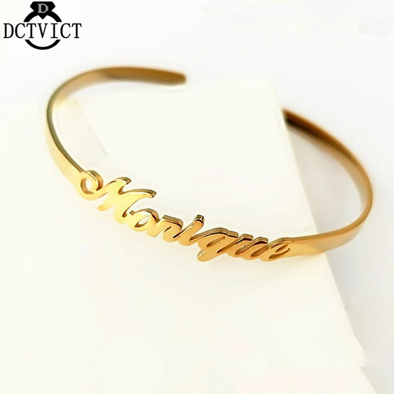 Stainless Steel Name Bangle Bracelet for Women Men