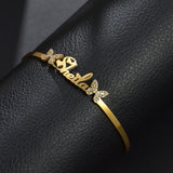 Personalized Name Bangle Butterfly Zircon Stainless Steel Women Bracelet