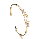 Personalized Name Bangle Butterfly Zircon Stainless Steel Women Bracelet