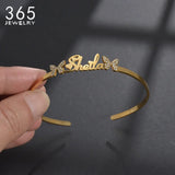 Personalized Name Bangle Butterfly Zircon Stainless Steel Women Bracelet