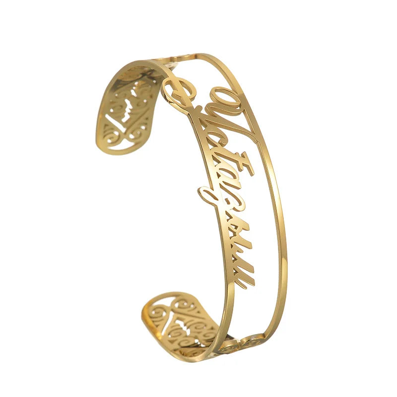 Vintage Name Bangle Cursive Letters Bracelet Adjustable Size Men Women Gift