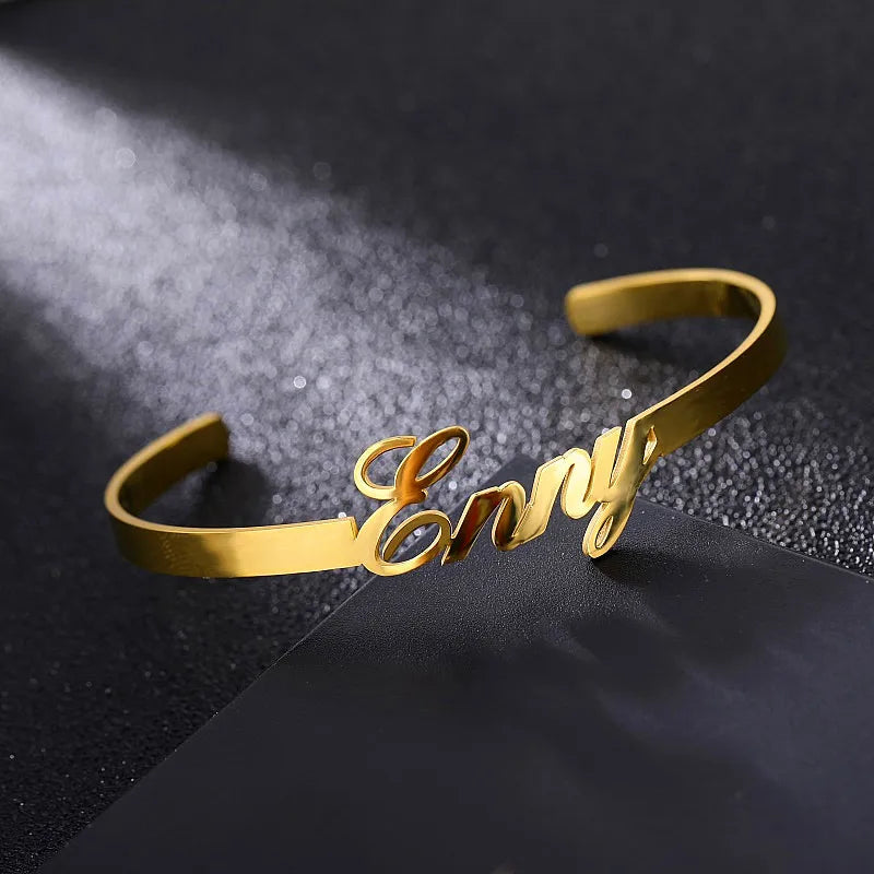 Personalized Name Bangle Stainless Steel Cuff Bracelet for Women Girls