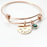 Name Bangle Birthstone Round Pendant Stainless Steel Adjustable Bangle