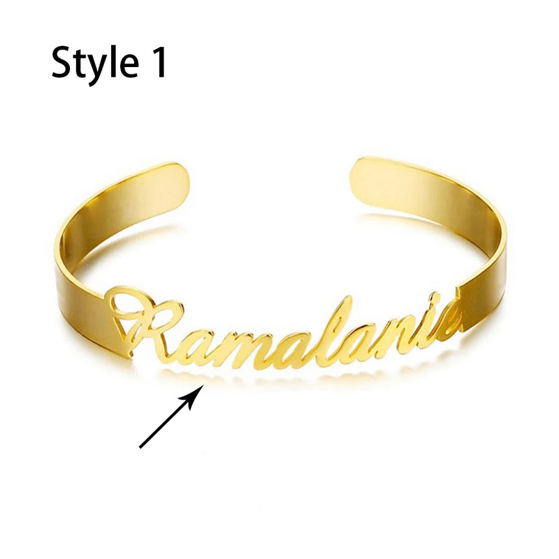 Name Bangle Personalized Letter Open Cuff Adjustable Bangles Stainless Steel