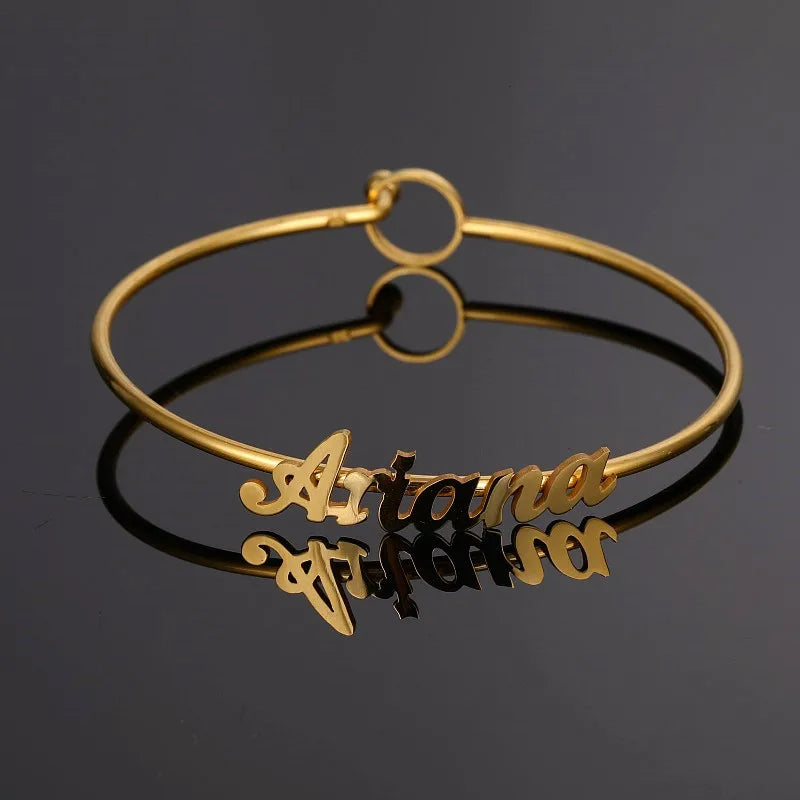 Personalized Name Bangle in Silver Stainless Steel for Women and Men